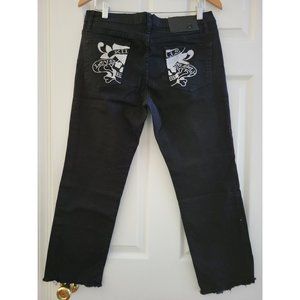 Ed Hardy Womens Black Jeans Size 32 Grunge Y2k Silver Love Kills Slowly